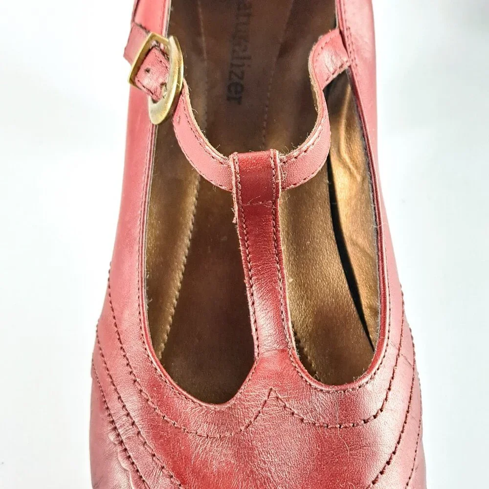 Naturalizer Red Leather Heel Mary Jane Shoes Size 7 1/2 M